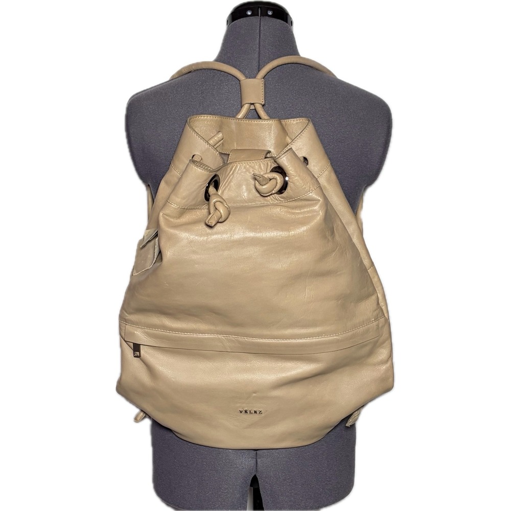 Velez Leather Backpack Drawstring Slouchy Tan Boho Casual Travel DAMAGED